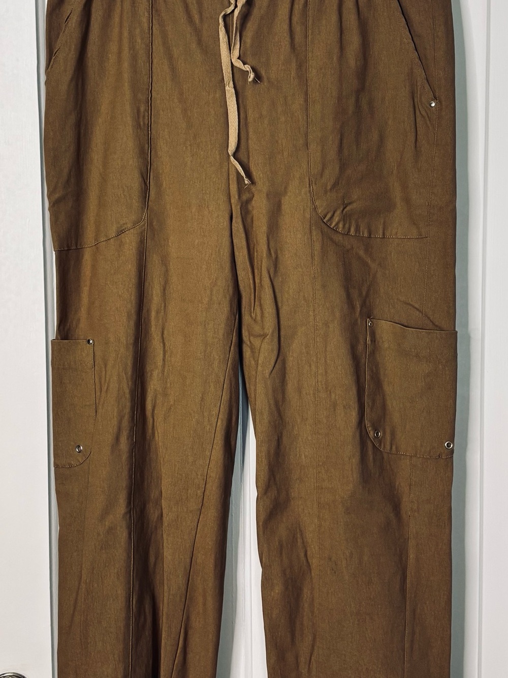 Women's Olive Cargo Ankle Pants with Drawstring Waist